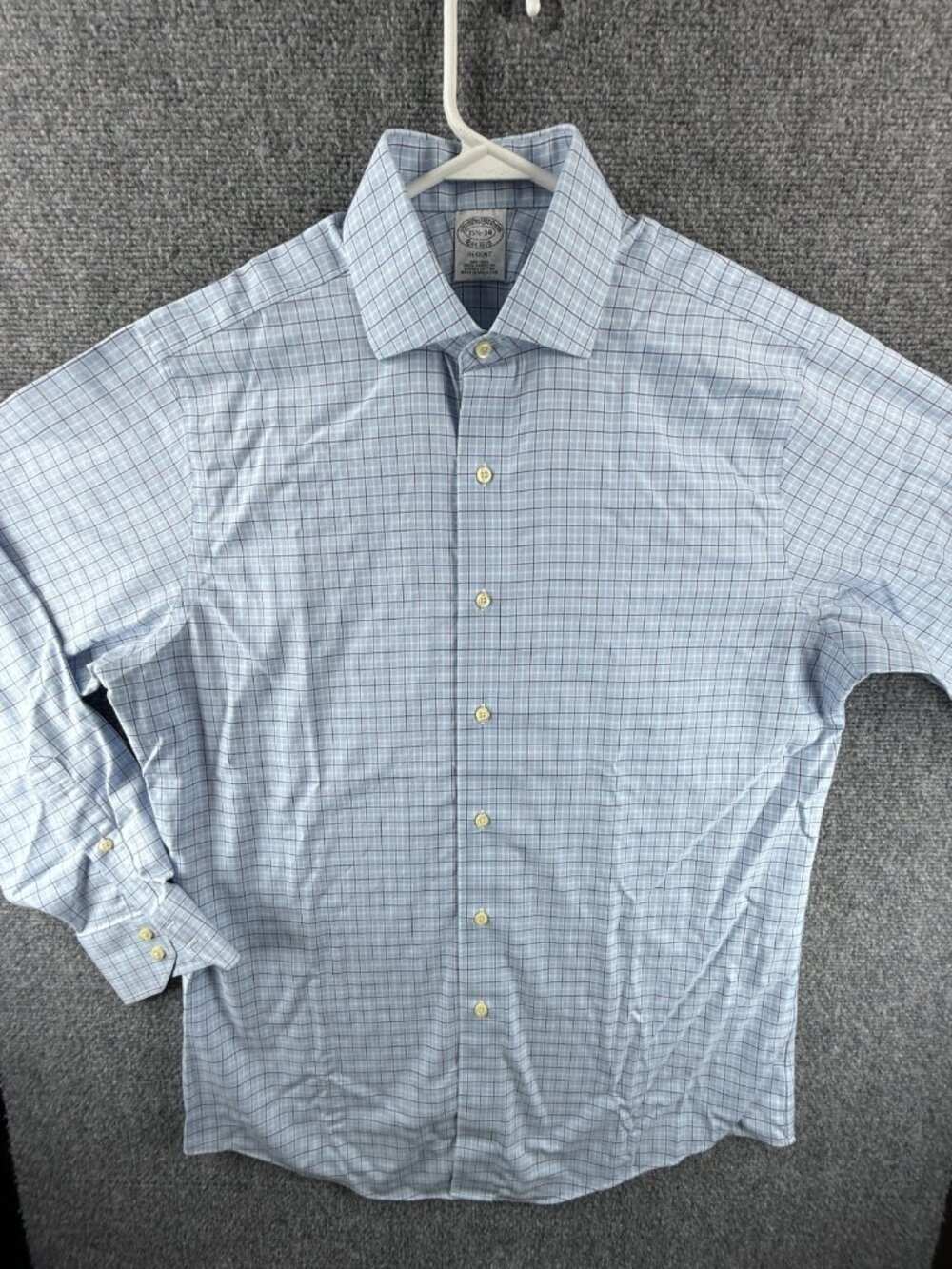 Brooks Brothers Blue Check Shirt -Spread Collar 15.5/34 Non-Iron Regent Fit